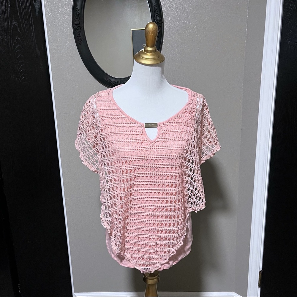 S|O|L|D❌Light Pink Crochet overlay top size Large